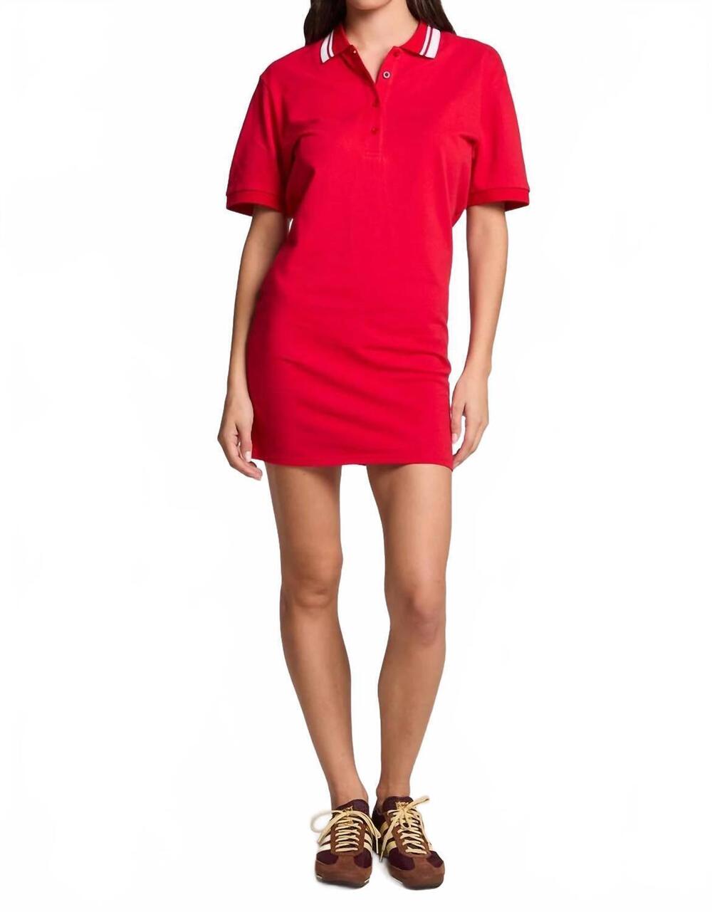 NEW CHASER cotton pique carlo mini dress in cardinal red